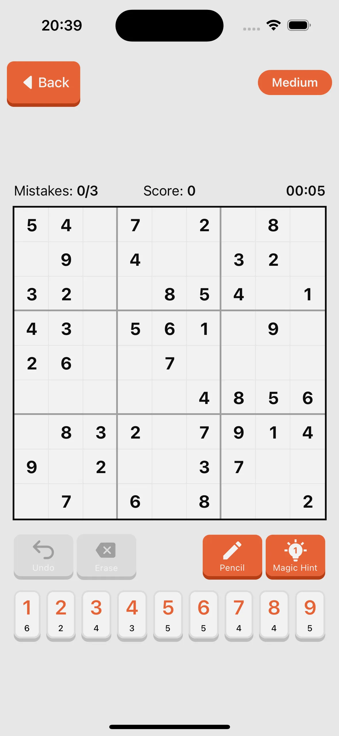 Nanpure new game screen