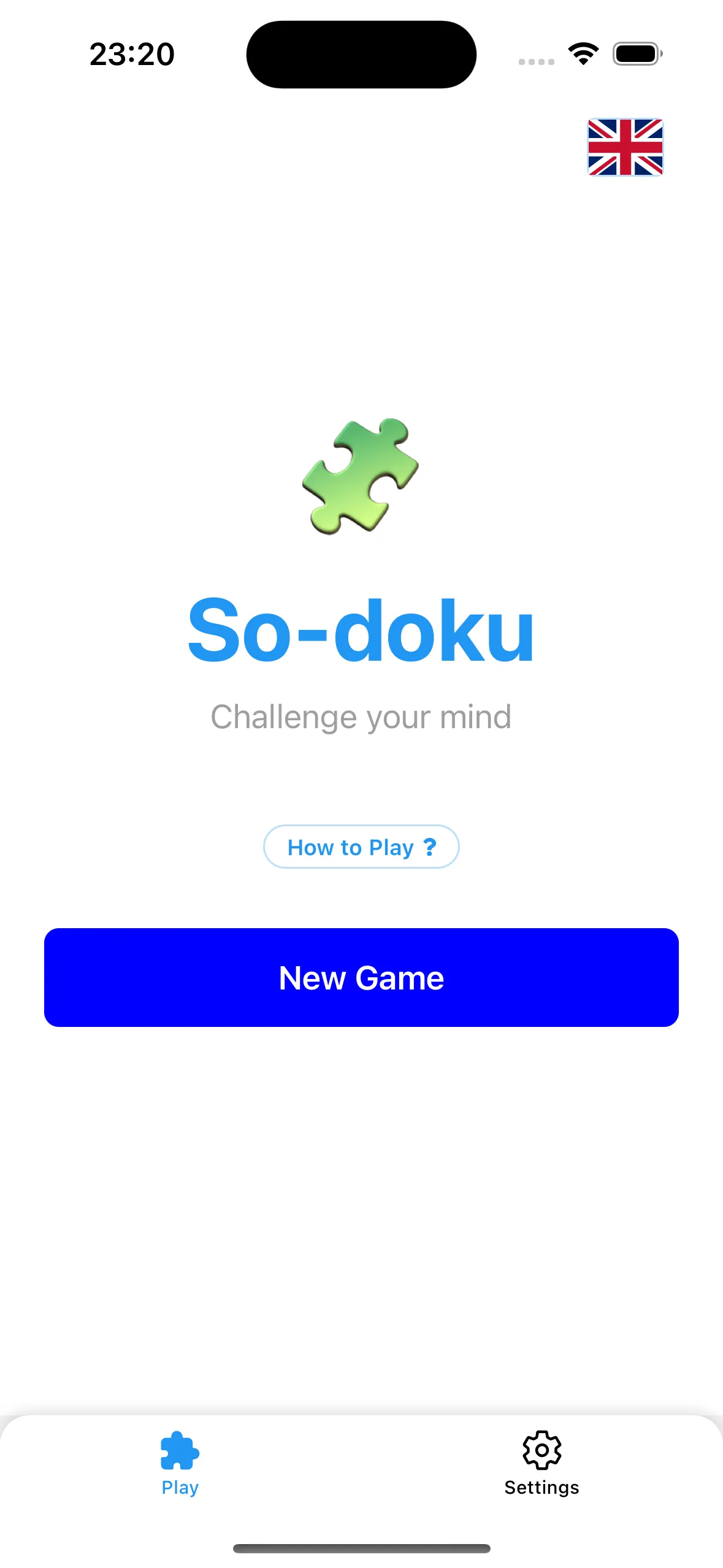 Sudoku Pop old main menu screen